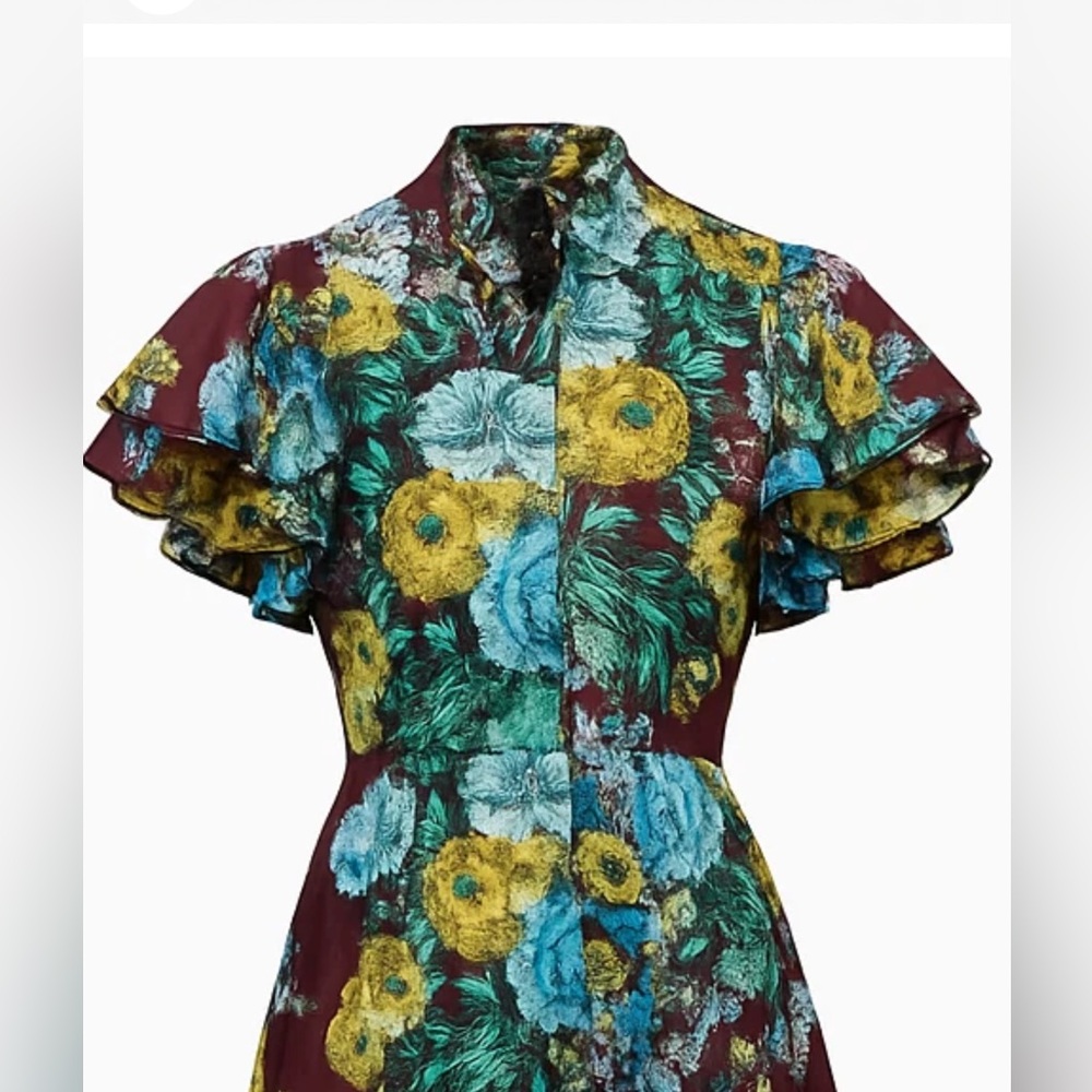 Tuckernuck Burgundy Midi Dress with Teal & Yellow Floral Print - Picture 4 of 4